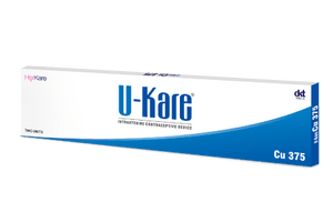 Pack of U-Kare Sleek Cu 375 intrauterine contraceptive device (IUD) by DKT India, two units.